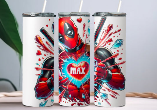 Personalised deadpool heart tumbler