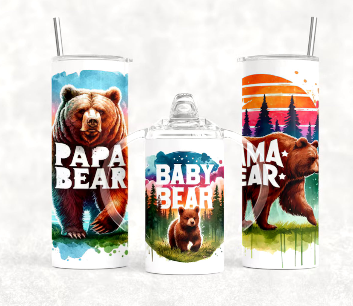 Papa bear, Mama bear, Baby Bear tumbler set