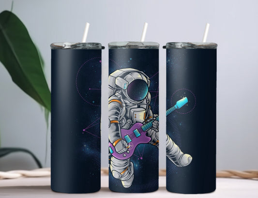 Spaceman playing guitar tumbler