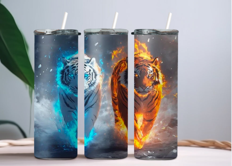 Fire and ice tiger tumblers