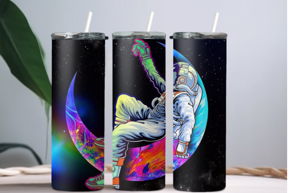 Neon moon spaceman tumbler